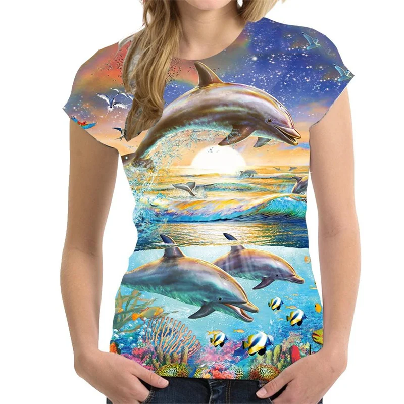 

Ocean Dolphin 3d Print T-Shirt Women Girls Animal Graphics O-Neck T Shirt Summer Streetwear Casual Short Sleeve Tops Tees
