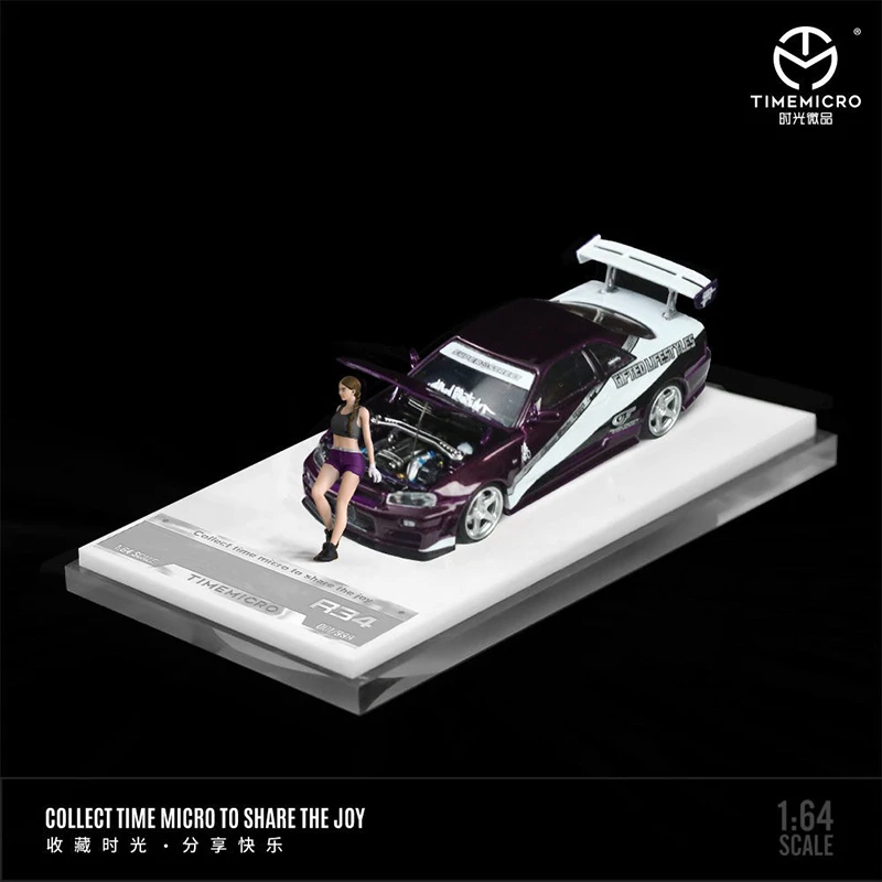 TM In Stock 1:64 Skyline GTR R34 Z Tune Open Hood Diecast