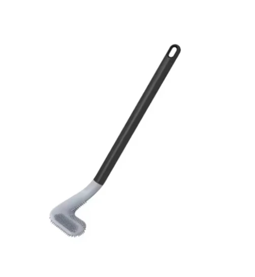 Sleek Black Silicone Toilet Brush Set with Long Handle - Modern Hygienic Bathroom Accessory