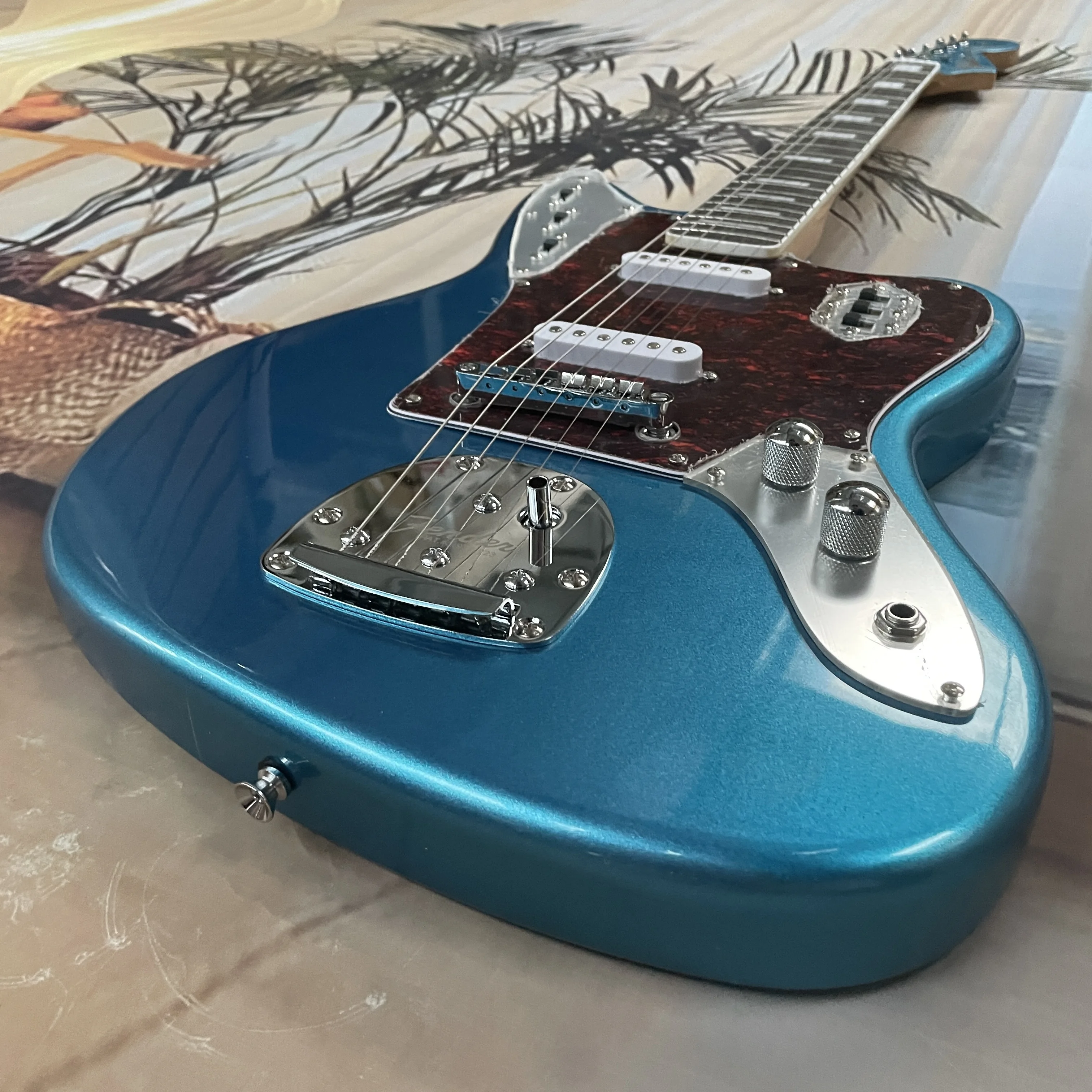 Blue Jazzmaster Electric Guitar Chrome Hardware Red Pickguard