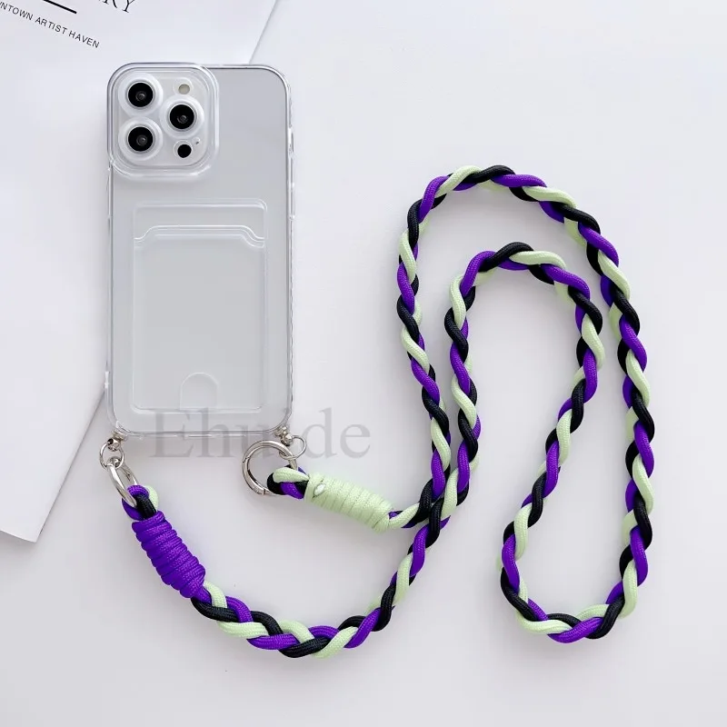 Crossbody Strap Case with Braid Lanyard, Neck Cord, and Clear Card Slot Cover