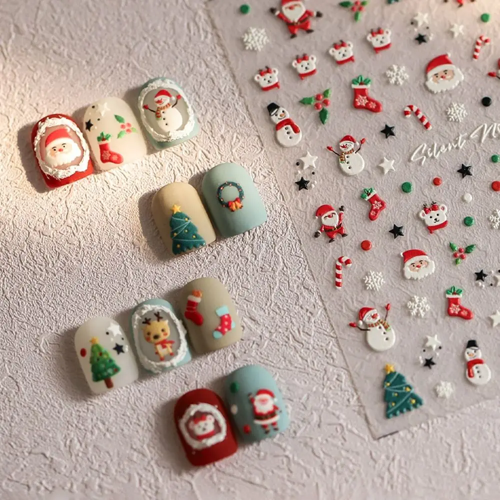 

Winter Snowman Christmas Nail Stickers Cartoon Santa Snowflake Nail Art Decoration DIY Manicure Ornament New Year Nail Decals
