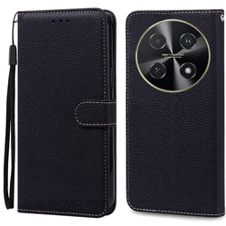 Leather Flip Wallet Phone Case - Soft TPU Silicone Protective Cover for Huawei Nova 12i (Black)