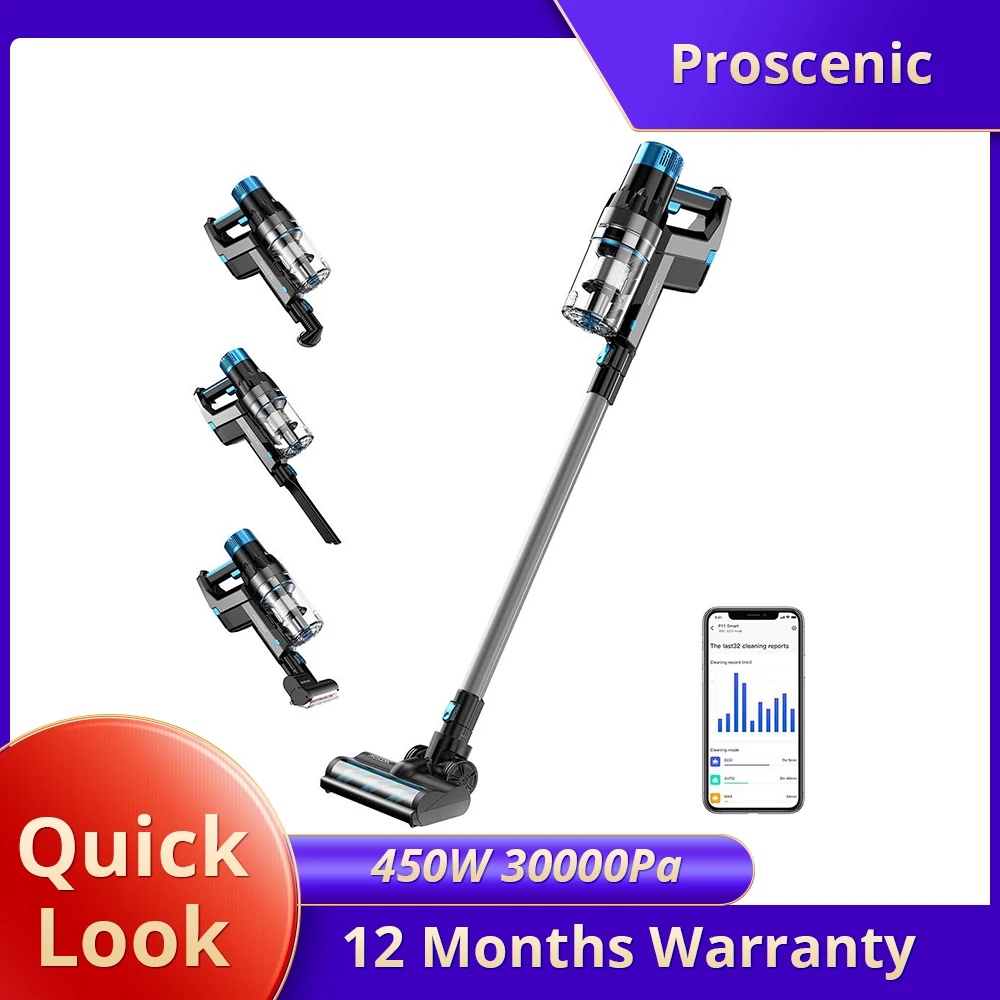  Proscenic P11 Cordless Cleaner, 450W Stick Vacuum