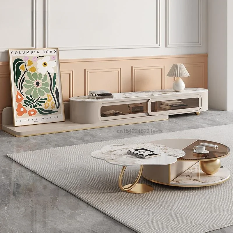 

Creative Light Modern Coffee Table Rectangular Tv Cabinet Combination Living Room Glass Petal French Rock Board Marble Furniture