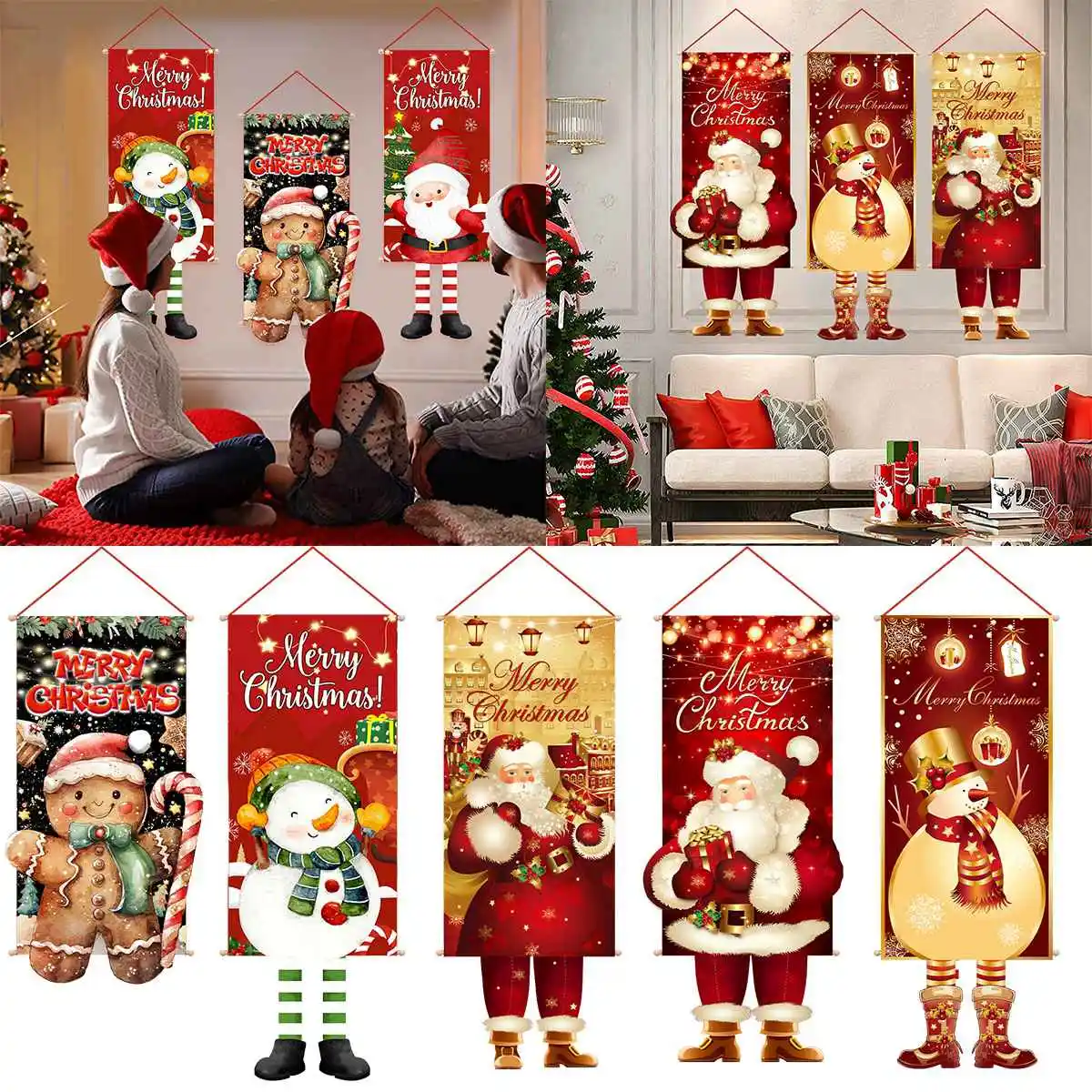 2023 Christmas Hanging Flag Banner Christmas Decorations For Home Door Christmas Ornaments Xmas Navidad Noel Gifts New Year 2024