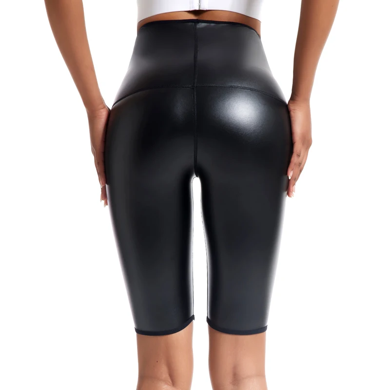 Pantaloncini in pelle Pu neri a vita alta Sexy da donna Leggings da donna pantaloni da Fitness collant da palestra da allenamento Leggings sportivi da Jogging a vita alta - Image 5