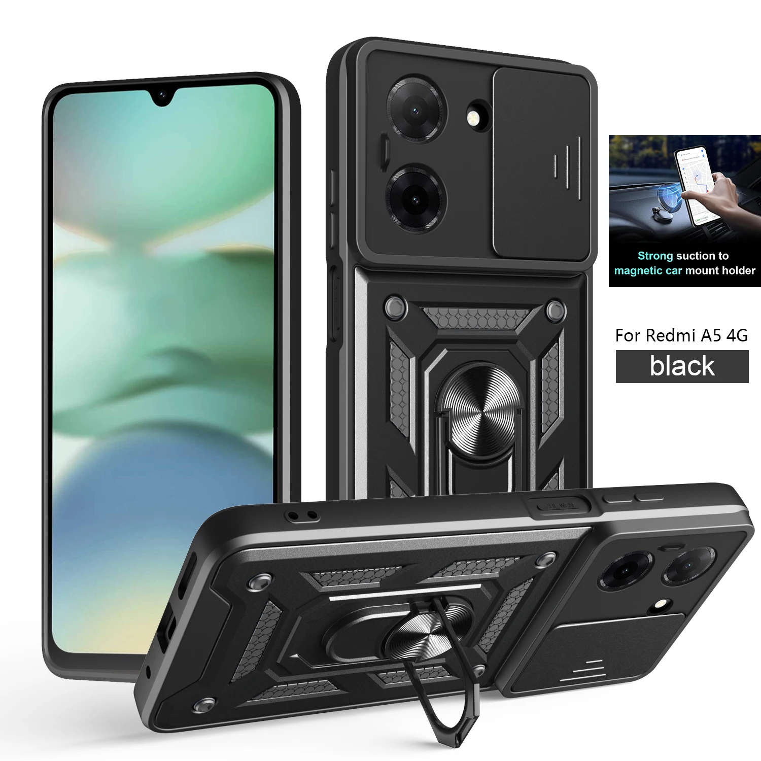 Armored Protective Phone Case with Magnetic Ring and Camera Protection