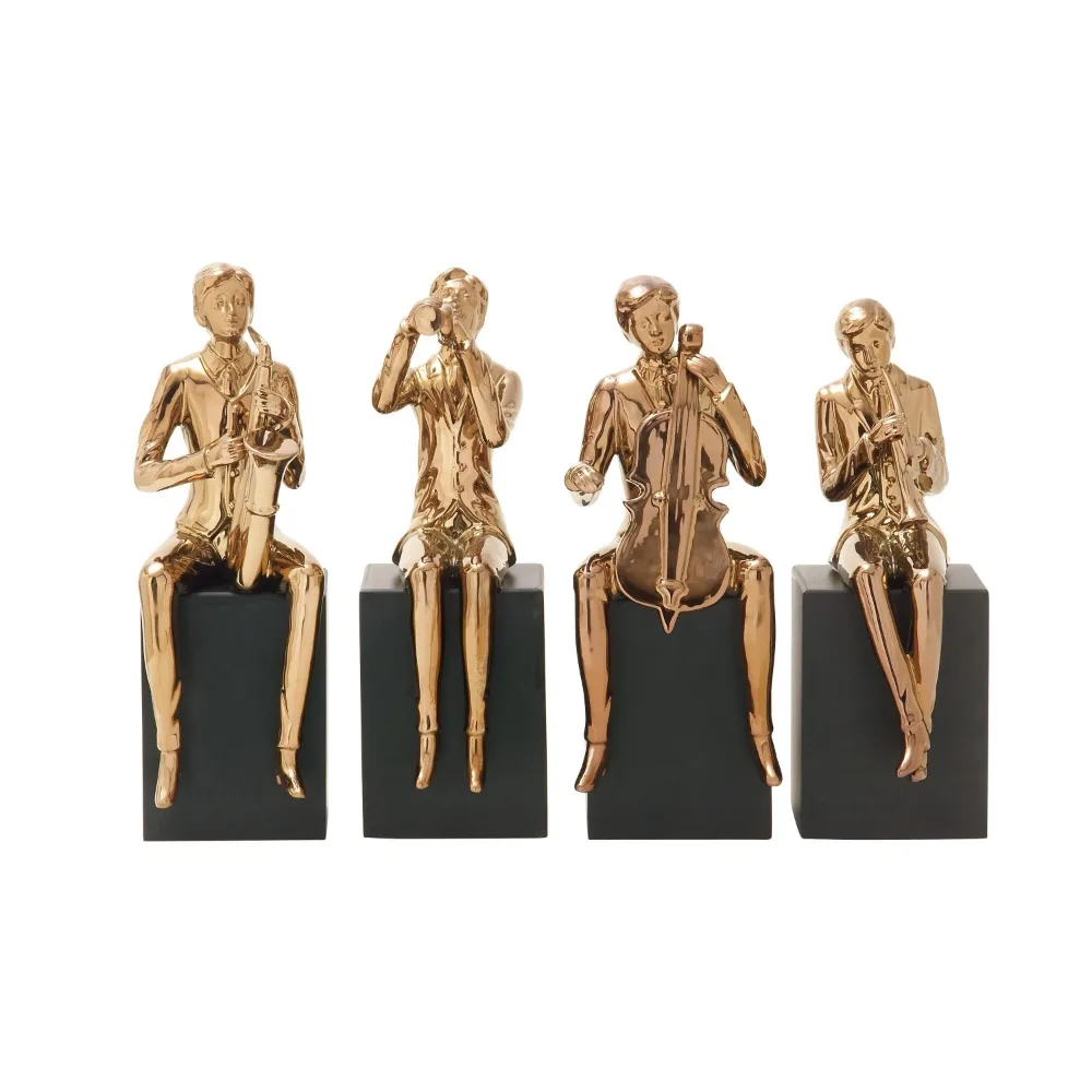 

5"W, 14"H Copper Ceramic Musician Sculpture with Black Base, (4 Count) Living Room Decoration Free Shipping