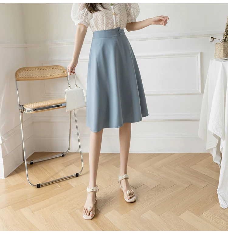 plaid skirt High Waist Women A-line Skirts New 2022 Spring Korean Style Plain Color All-match Knee Length Ladies Elegant Casual Skirt W1022 short skirt