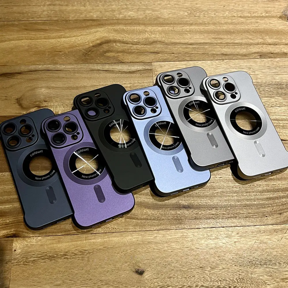 Suitable for 14promax phone case bezel-less magnetic suction dew label iPhone15/13/12 skin feel ultra-thin hard 15promax 14proma