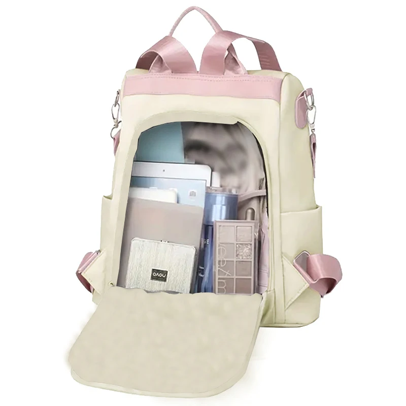 Aesthetic Cherry Blossom Embroidered Backpack for Women Anti-theft Nylon Travel Bag Convertible Shoulder Purse 3