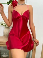 Robe de nuit en satin élégante pour femme, 1 pièce, légère, à fines bretelles, pour la maison et le repos, courte 5