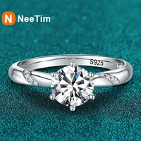 NeeTim 1ct - 3ct Moissanite Ring 925 Sterling Silver with Gold Plated Diamond Engagement Wedding Band Fine Jewelry For Women