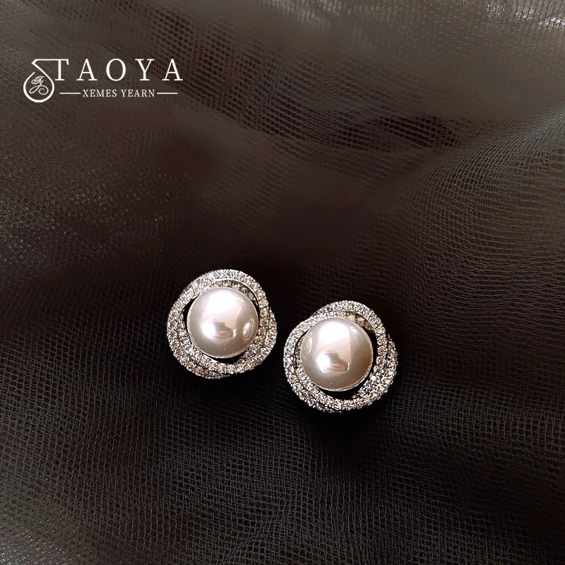 2025 neue Mode-Design Geometrische Spirale Silber Farbe Perle Zirkon Ohrstecker Luxus Schmuck Party Ohr Zubehör für Frauen