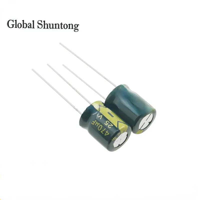 100pcs 25V470UF Green Gold High-frequency Aluminium Electrolytic Capacitor 10x13mm Foot Pitch 5mm