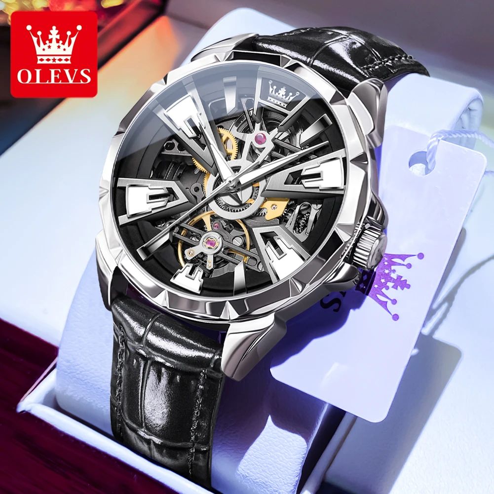 OLEVS-Montre mécanique automatique étanche pour homme, montre-bracelet Seton, modules Shoous, bracelet en cuir, décontracté, marque originale, 7051 1 OLEVS-Montre mécanique automatique étanche pour homme, montre-bracelet Seton, modules Shoous, bracelet en cuir, décontracté, marque originale, 7051 1