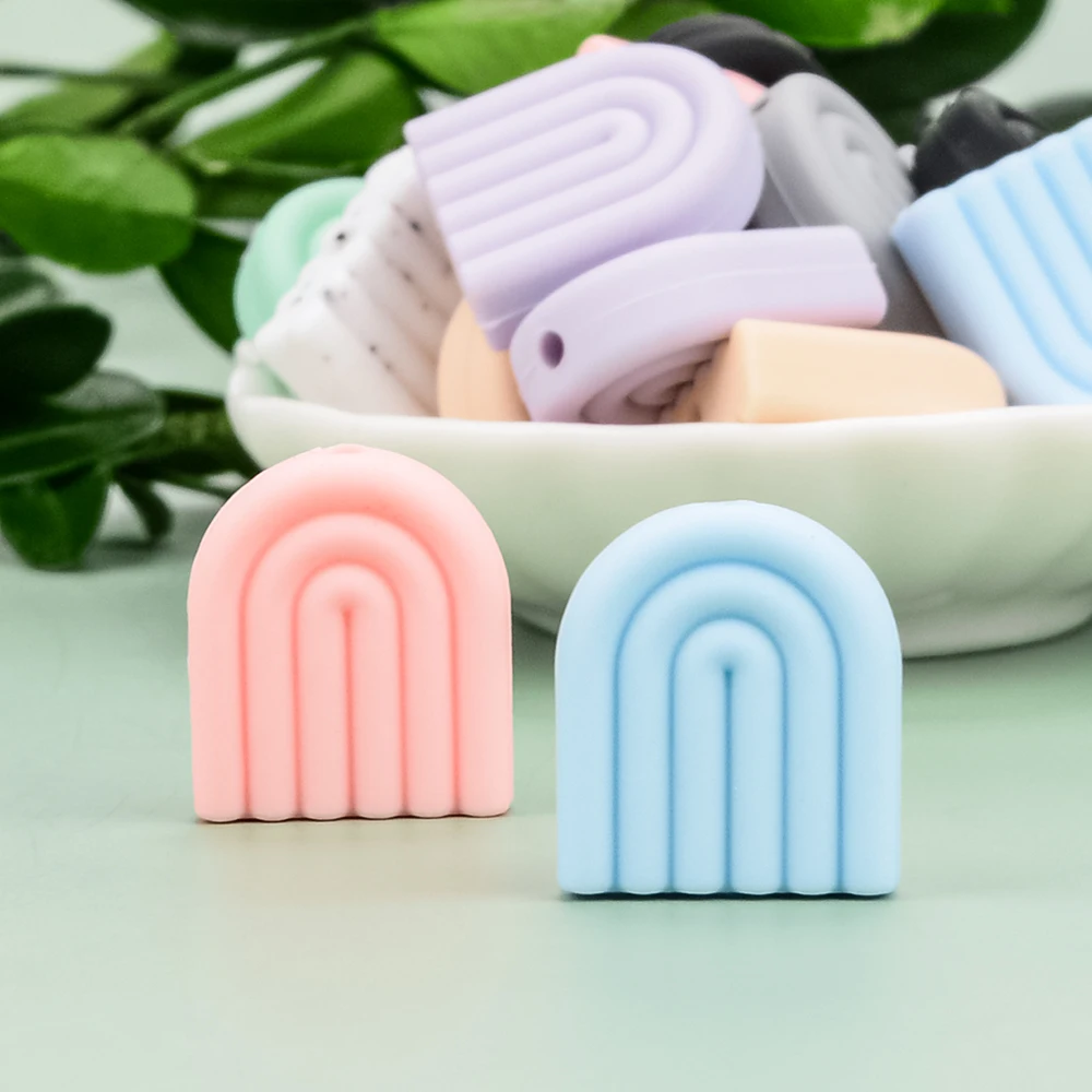 Silicone Teething Toys 40pcs Creative Diy Baby Products Cartoon Silicone Solid Color Rainbow Teether Molar Pacifier Anti-Drop Chain Accessories