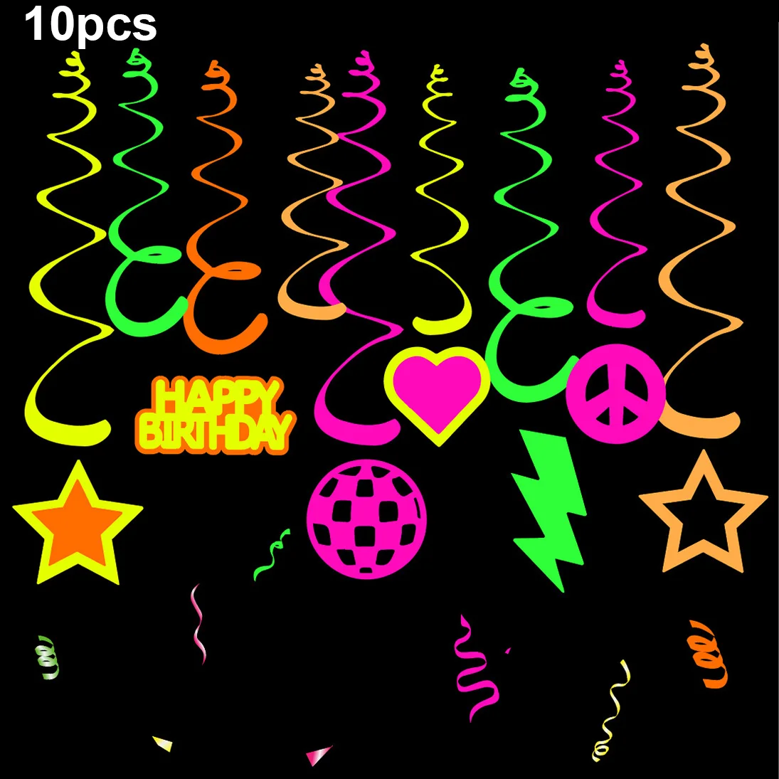 Neon Hanging Decoration Star Lightning Love Ball Shaped Glow in the UV Neon Party  Black Light Bright Hanging Decor Supplies