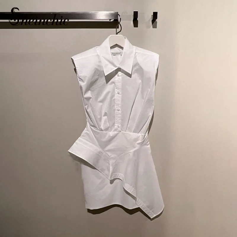 

Runway Designer Dress Women Korean Fashion Elegant Sleeveless White Cotton Dressses 2023 Summer Irregular Vestido Feminino