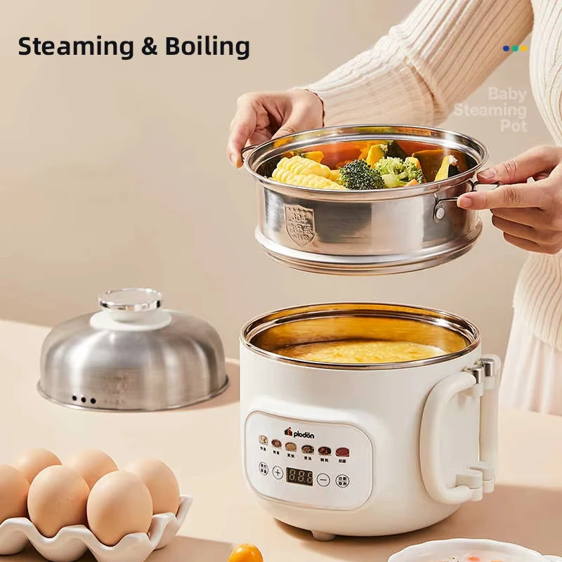 1.6L Electric Rice Cooker Multicooker Foldable Handle Cooking Pot Mini Hotpot Pan Soup Baby Food Pot Kitchen 600W
