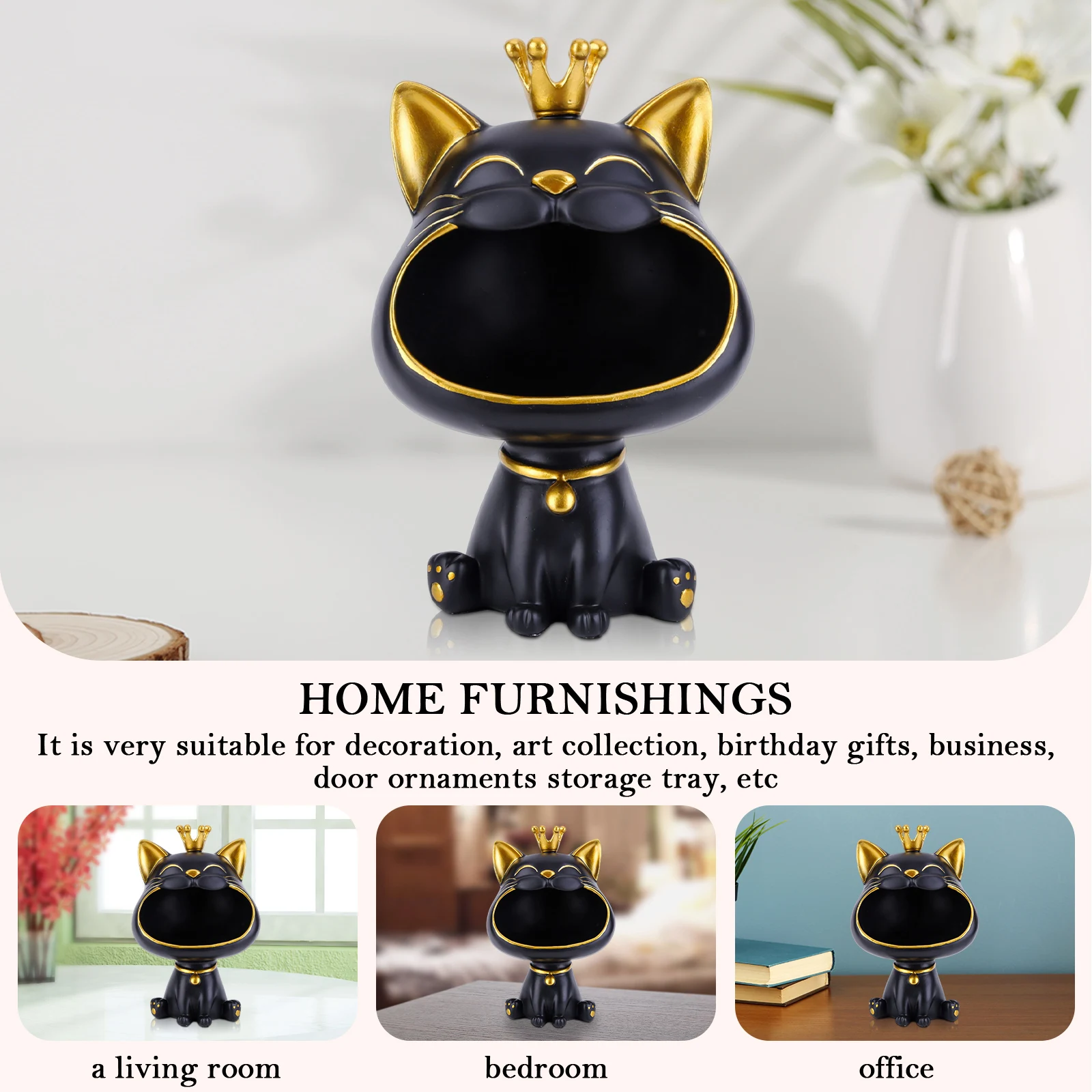 Cat Figurine Storage Box Resin Lucky Cat Statue Decoration Creative Big Mouths Cat Statue Cute Desktop Storage Accessories
