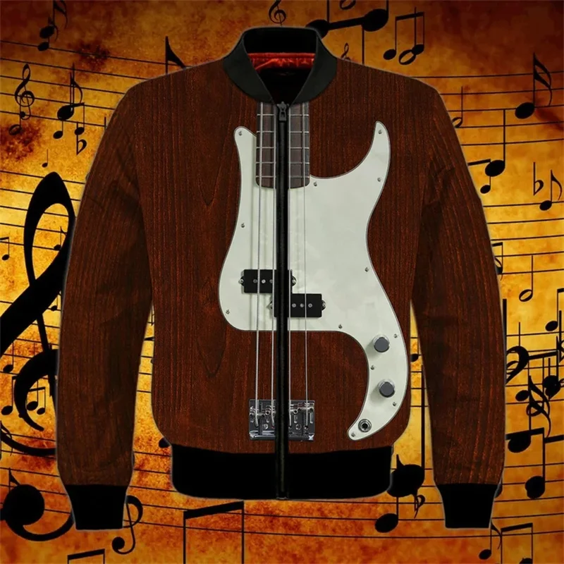 thumbnail image 1 of Chaqueta con estampado de guitarra para hombre, abrigo con estampado 3D de instrumentos musicales, sudaderas casuales de moda, chaquetas holgadas con cremallera, camisetas de manga larga, 1 of 5