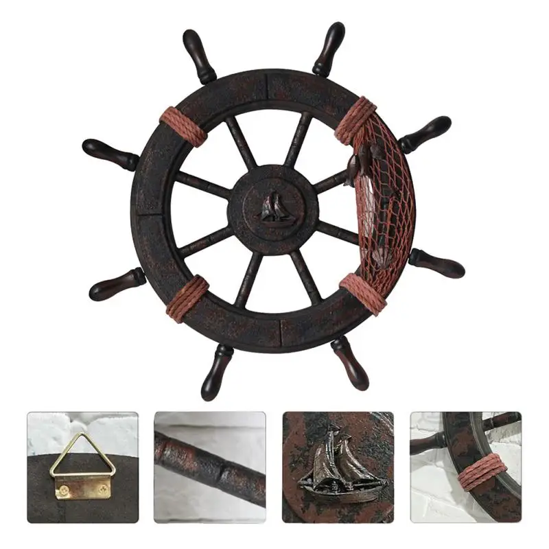 1Pc Creative Rudder Wooden Retro Ship Wheel Wall Decoration Mediterranean Style Ship Rudder Wall Hanging (Assorted Color)