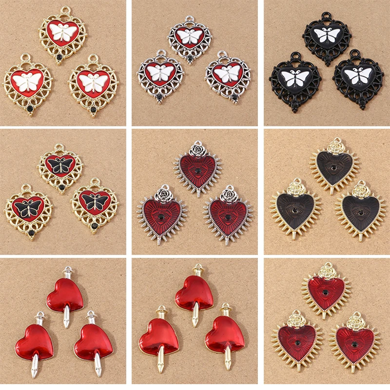4 Stück 25x33mm Metall Gothic Liebe Herz Charms Anhänger für Schmuckherstellung DIY Frauen Punk Ohrringe Halskette Schmuck Zubehör