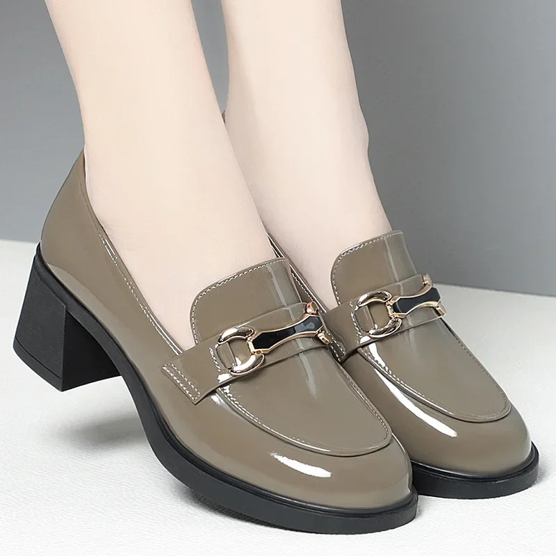 

Lacquer Leather Lefu Shoes For Women Spring Mid Heel Leather Shoes 2023 Thick Heel Women's Shoes For Middle Aged Women's Shoes