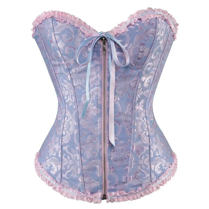 Corsets and Bustiers Women Sexy Overbust Zipper Front Corset Corsets Waist Bodyshaper Brocade Corset