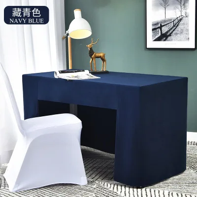

Double-layer composite tablecloth Advanced Conference desk cover office exhibition three-sided thickened skirt blue