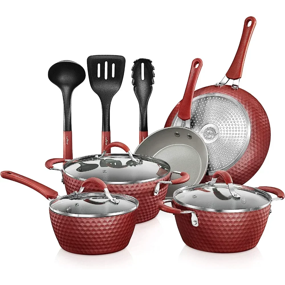 

11pcs Non-Stick Kitchenware Pots&Pans,Stylish Kitchen Cookware Set w/Elegant Diamond Pattern,PTFE/PFOA/PFOS Free,Multiple Colors