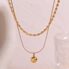 E.B.belle Simple Double-layer Rice bead Pendant Necklace 316L Stainless Steel Decoration 18K Gold Plated Jewelry