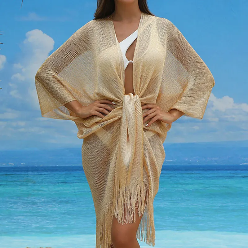 

2024 Women Mesh Long Beard Shawl Summer Sexy Beach Sunscreen Cloak Fashion Lady Split Scarf Accessories