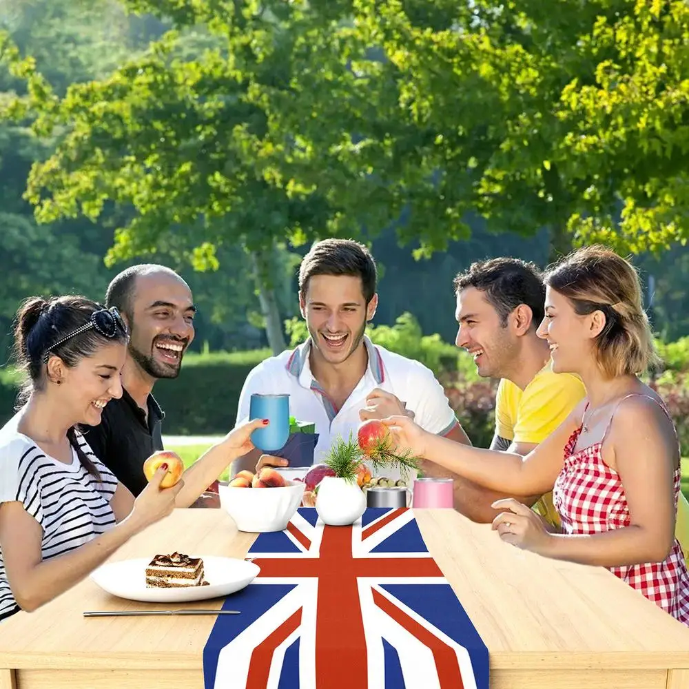 Description Picture 3 of itemUnion Jack Flag Table Runner Rectangular Tablecloth With Uk British Flag Printing Reusable Washable For Parties Home Decor