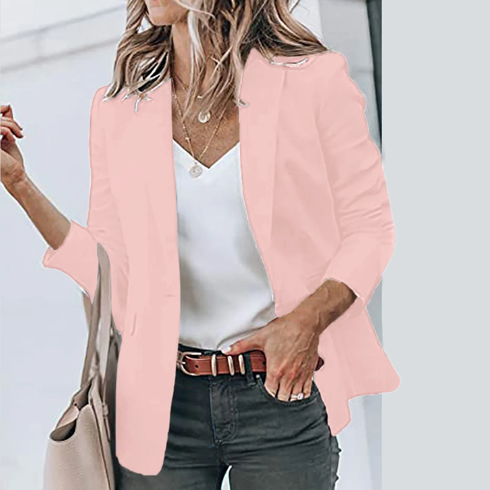 

New Pure Color Long-sleeved Casual Suit Jacket Autumn And Winter Long-sleeved Small Suit OL Temperament Professional Suit