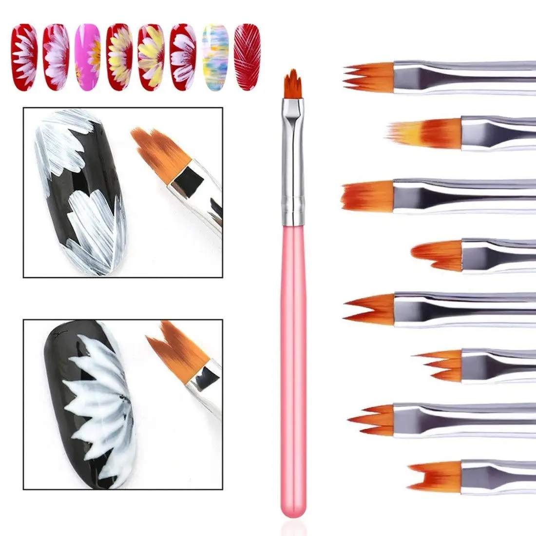 8 Pcs Gradient Nail Brush Set with Wood Handles