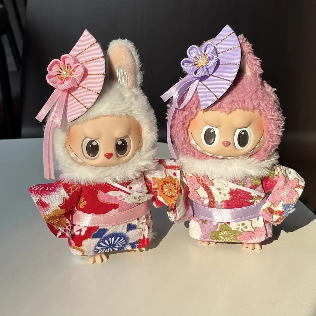 15/17cm Labubu V1 V2 Doll Traditional Kimono Clothing Set
