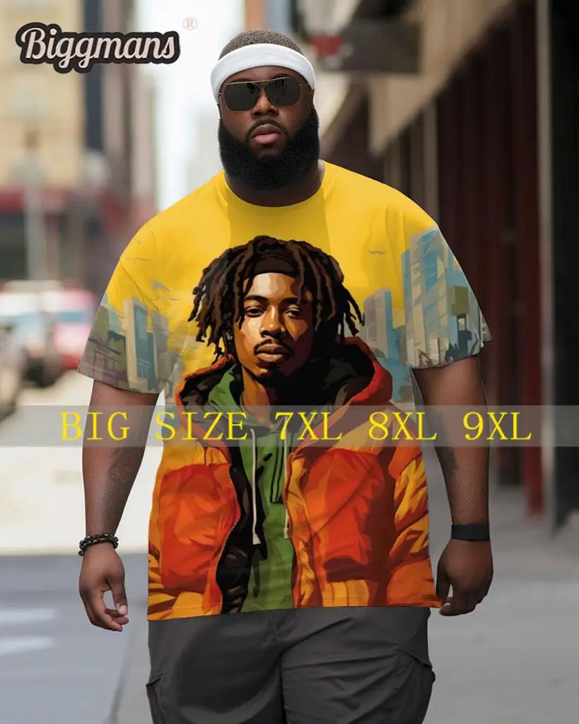 

Biggmans L-9XL for Men's Plus Size Art Graffiti Hip Hop Art Short Sleeve Crew Neck T-Shirt Top