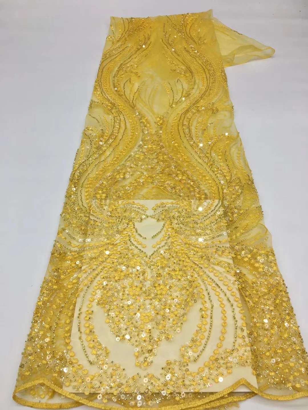 

Luxury African Sequins Beaded Lace Fabric 2023 High Quality Groom Nigerian Wedding Bridal Embroidery French Tulle Lace AXX5447
