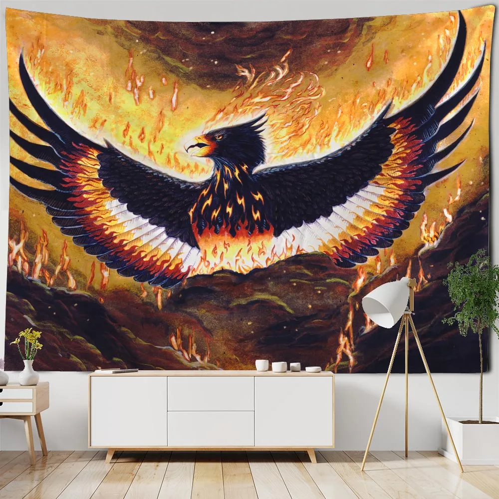 

Home Decor Tapestry Abstract Flame Bird Art Wall Hanging Psychedelic Scene Hippie Kawaii Boho Room Decor Sheet Hanging Cloth