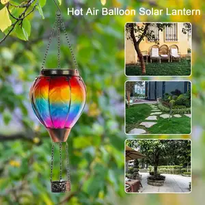 Hot Air Balloon Solar Lanterns Colourful Metal Lanterns Solar Powered Outdoor Waterproof Decorative Lights Garden Patio Decor