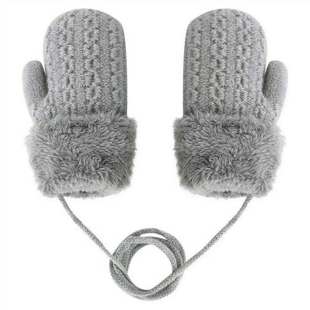 Warm Knitted Gloves Toddler Baby Boys Girls Winter Gloves Mittens with Neck String winter gloves baby mittens