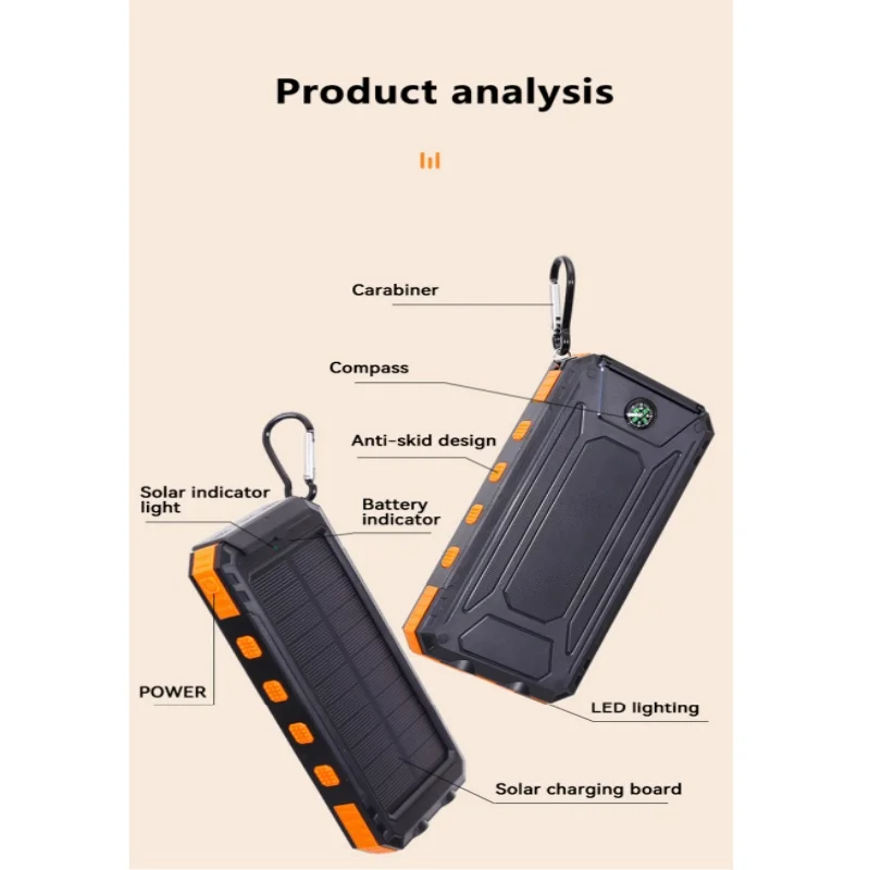 200000mAh Solar Power Bank Outdoor Wild Fishing Camping Large Capacity Backup Power Portable With Compass Supply Rapid Charging