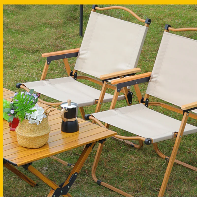

Camping Outdoor Chair Wood Grain BBQ Aluminum Alloy Lounge Chair Recliner Camping Folding Beach chair Kermit Chair
