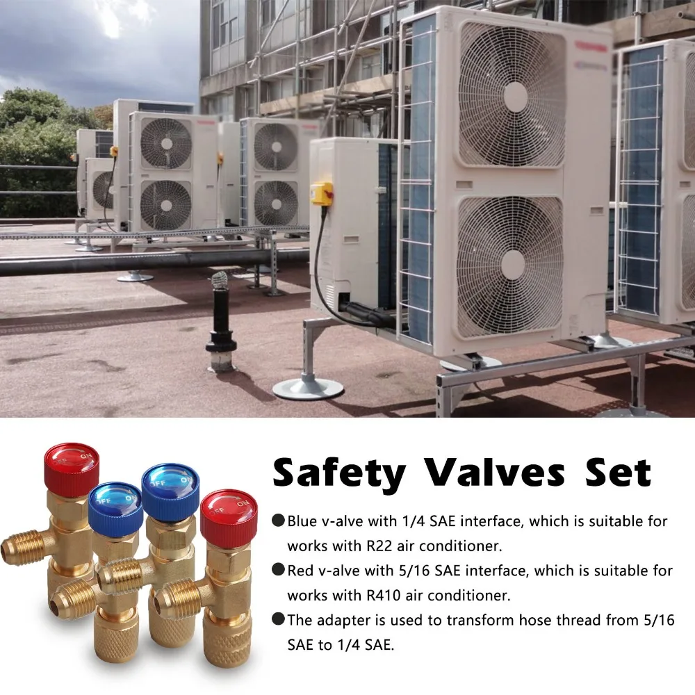 Air Conditioning Refrigerant Safety Valve R410A R22 1/4" Refrigeration Charging Safety Liquid Adapter Hand Tool Parts 1/2/4PCS air conditioning valve