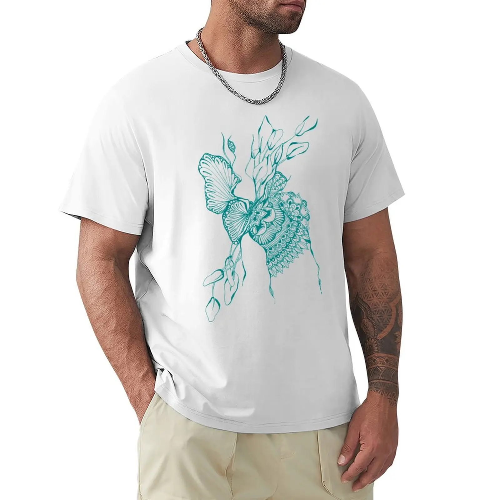 

Teal turquoise abstract line tattoo art T-shirt hippie clothes shirts graphic tees cute tops men clothings