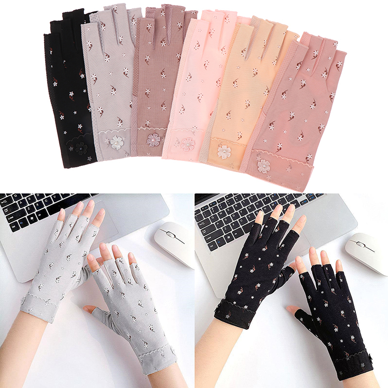 1 Pair Anti UV Thin Nail Gloves Cotton Lace Butterfly Anti Black UV Gel Shield Glove Half Finger Manicure Nail Art Tools