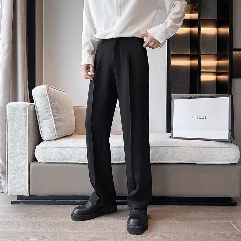 Spring Autumn KPOP Fashion Style Harajuku Slim Fit Trousers Loose Casual All Match Pants Straight Cylinder Wide-leg Trousers